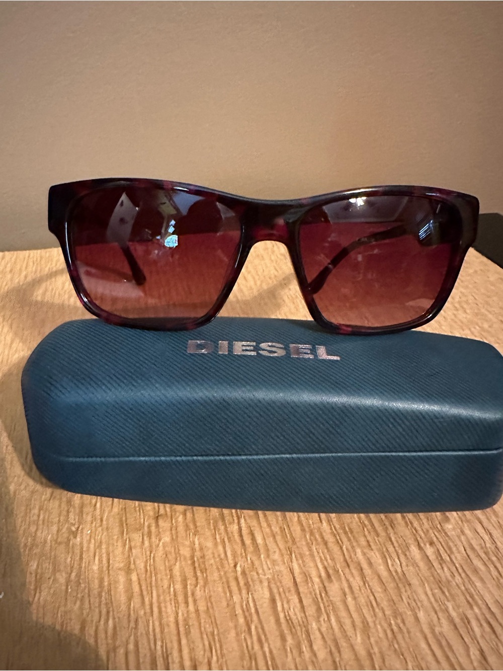 Diesel DL 0012 Havana/Red Tortoise Rectangular Sunglasses
